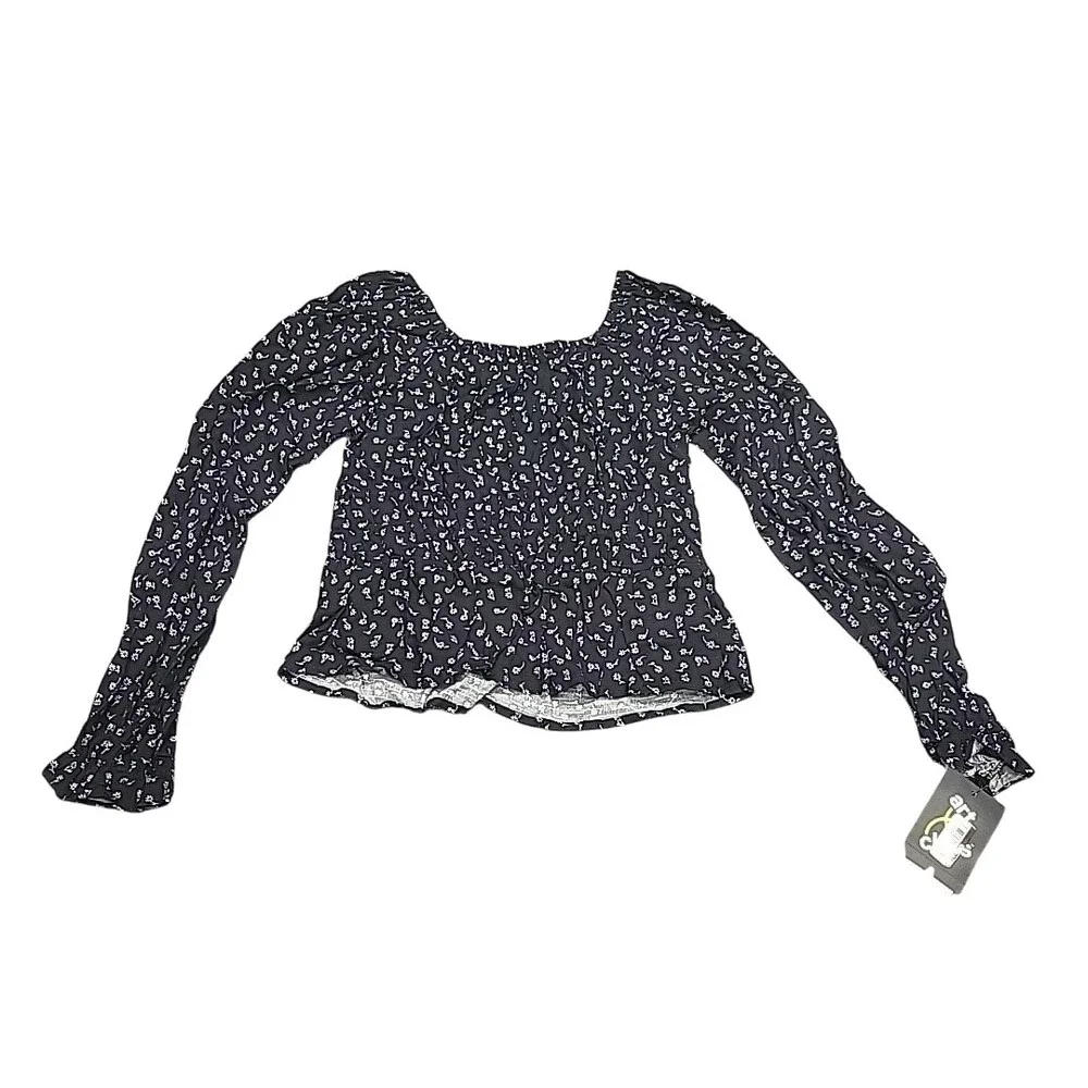 Art Class Girls Long Sleeves Ruched Waist Blouse Top Large Size 10/12 Black